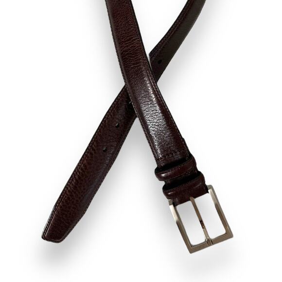 Jos A Bank Leather Belt Size 34 Dress Dark Brown Silver Buckle Career Business - Picture 3 of 12